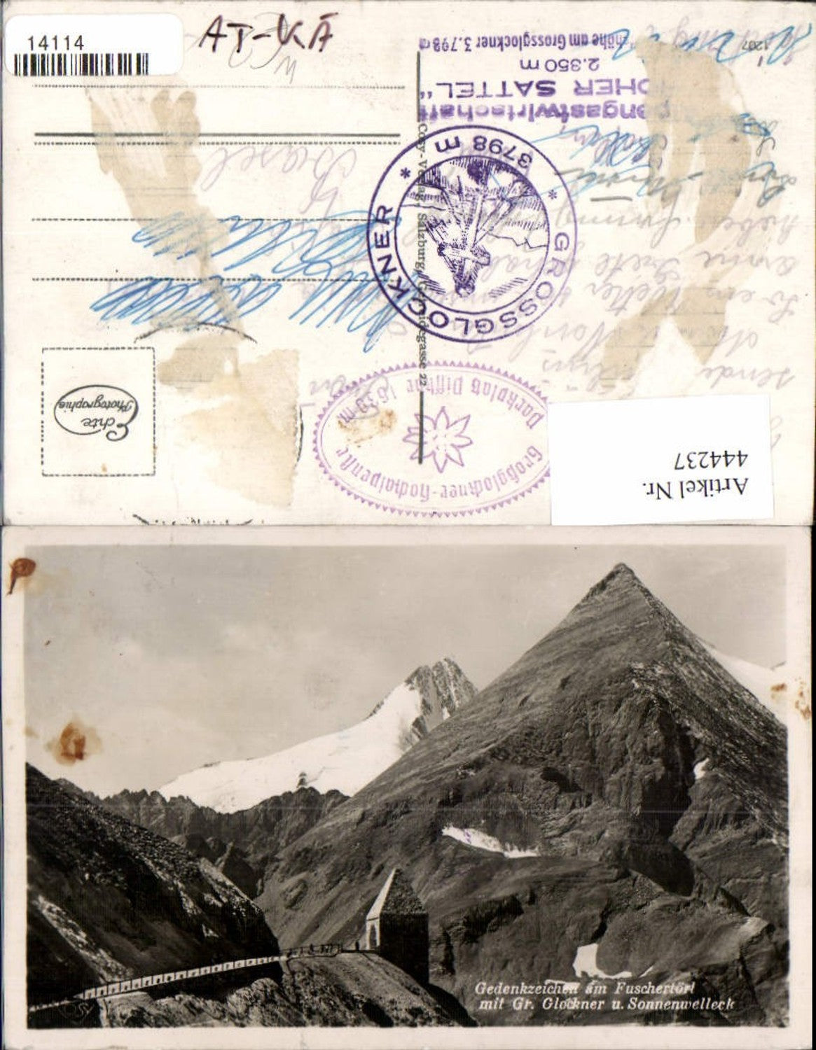 444237,Gedenkzeichen am Fuschertörl m. Großglockner b. Heiligenblut Bergkulisse