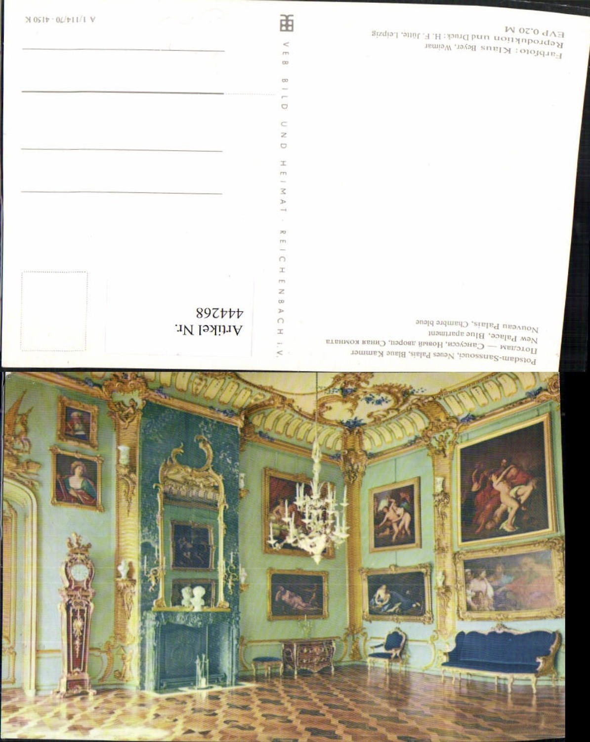 444268, Potsdam Sanssouci Palace Blue Chamber Interior view pub VEB