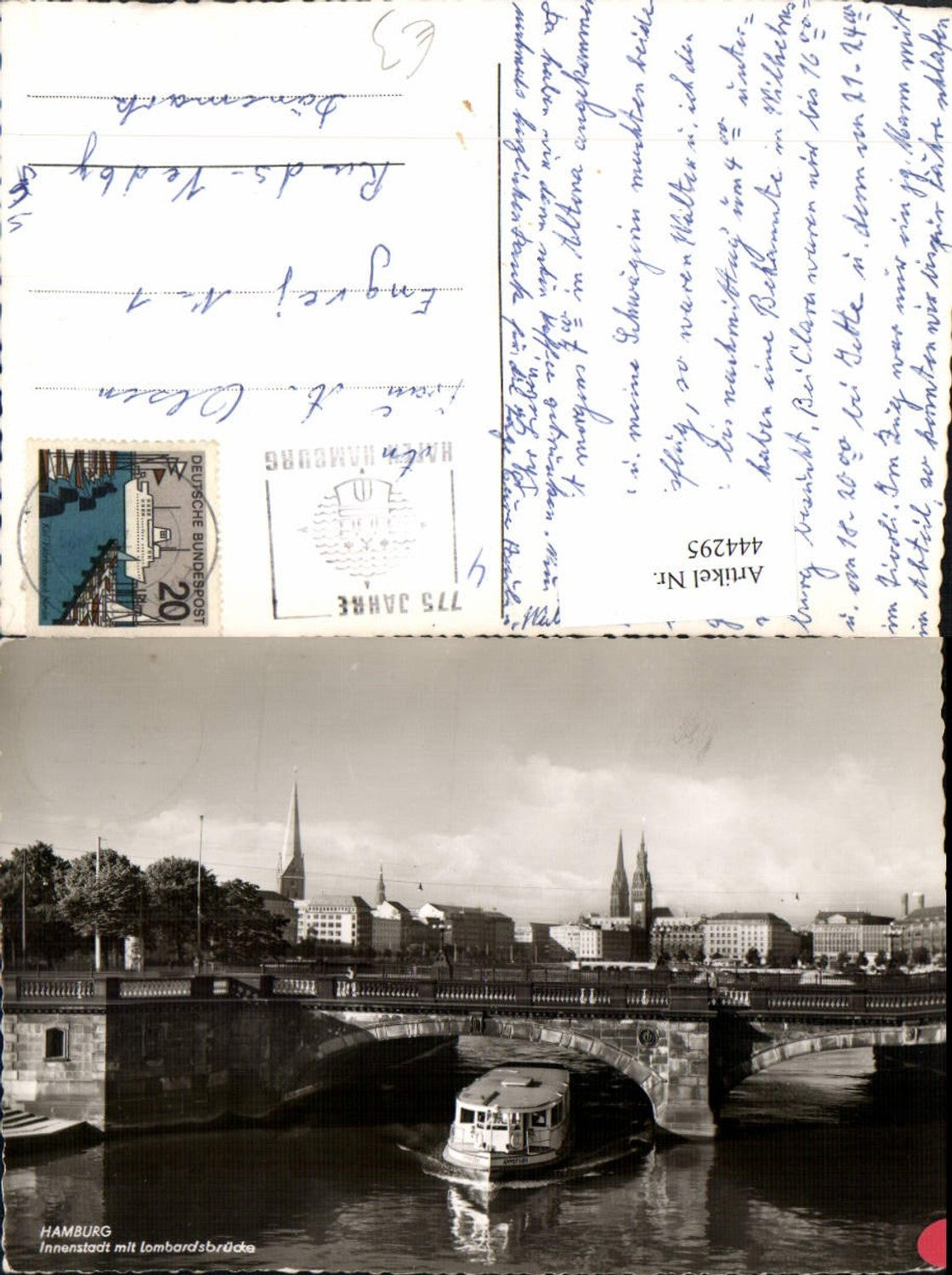 444295,Hamburg Teilansicht Innenstadt m. Lombardsbrücke Brücke Boot