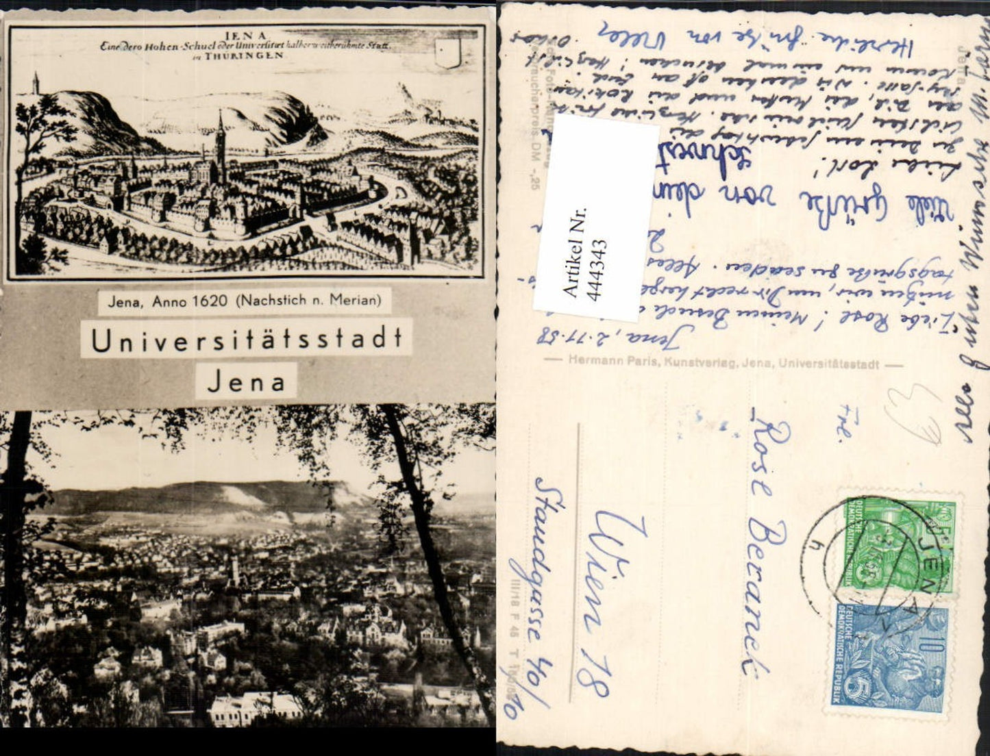 444343, Jena Totale 1620 Multi-image postcard Artist Merian