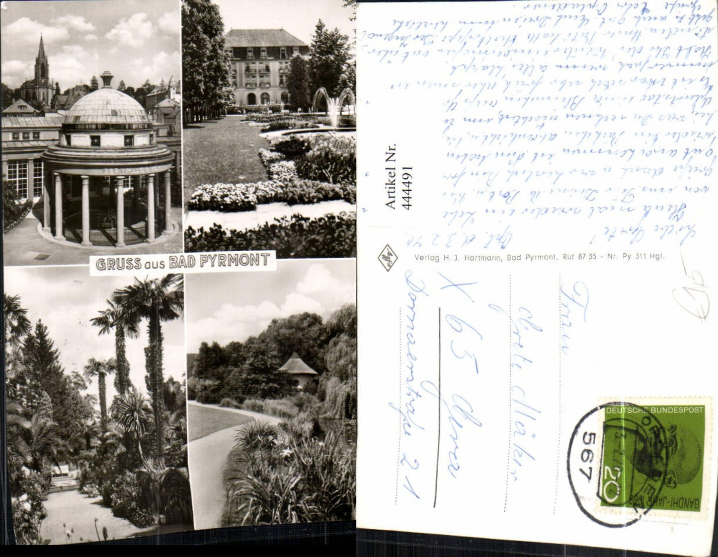 444491,Bad Pyrmont Kurpark Brunnen Tempel Palmen Mehrbildkarte