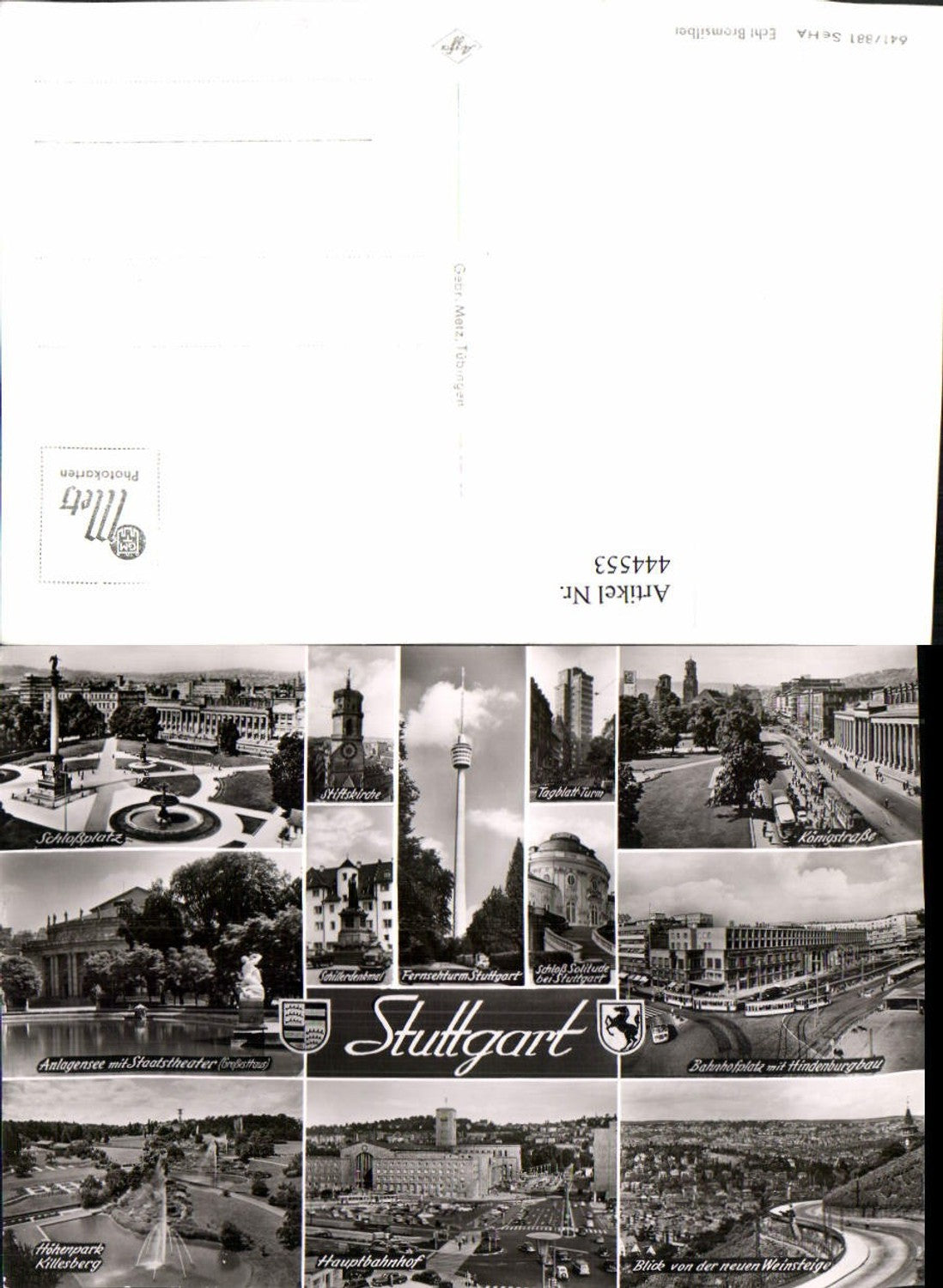 444553,Stuttgart Totale Hauptbahnhof Kirche Fernsehturm Mehrbildkarte