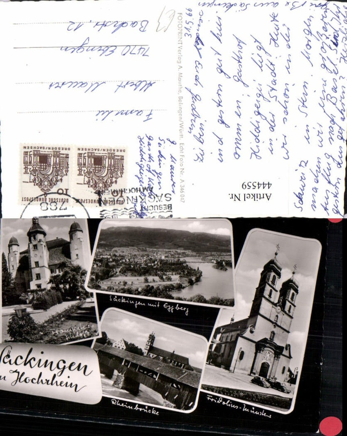 444559,Säckingen am Hochrhein Totale Schloss Brücke Kirche Mehrbildkarte
