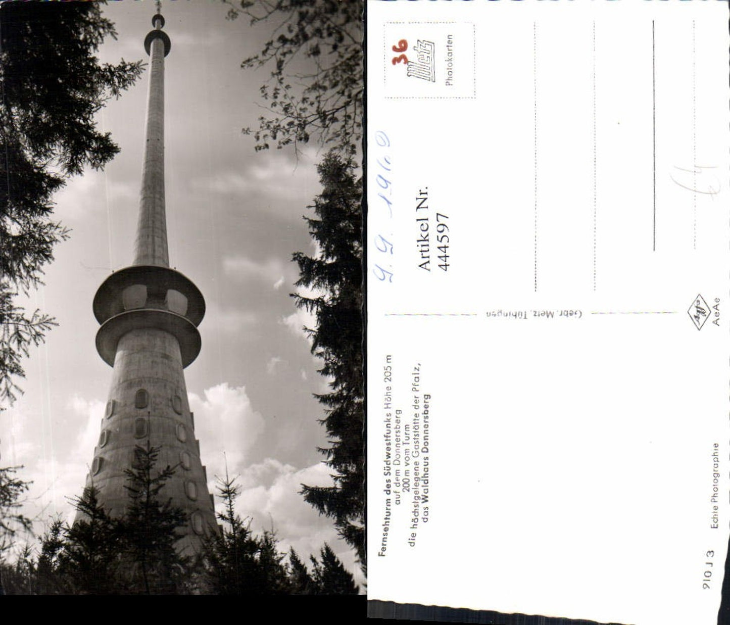 444597, Photo Ak Tower TV tower of the Southwest Broadcasting Corporation Waldhaus Donnersberg