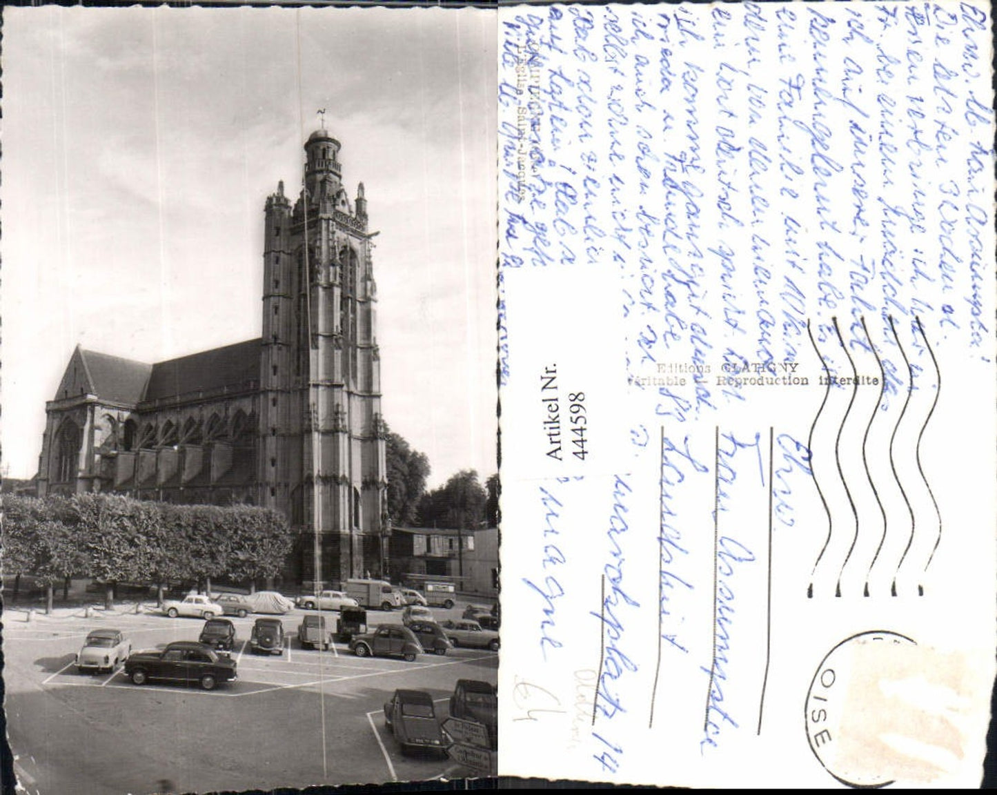 444598,Tower Compiegne Oise L Eglise Saint Jacques vintage car