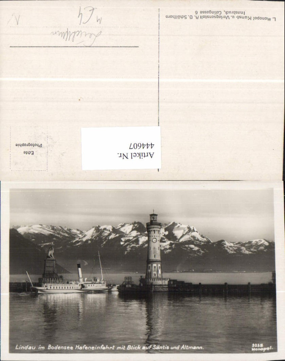 444607,Foto Ak Leuchtturm Lindau Bodensee Hafen Schiff Dampfer