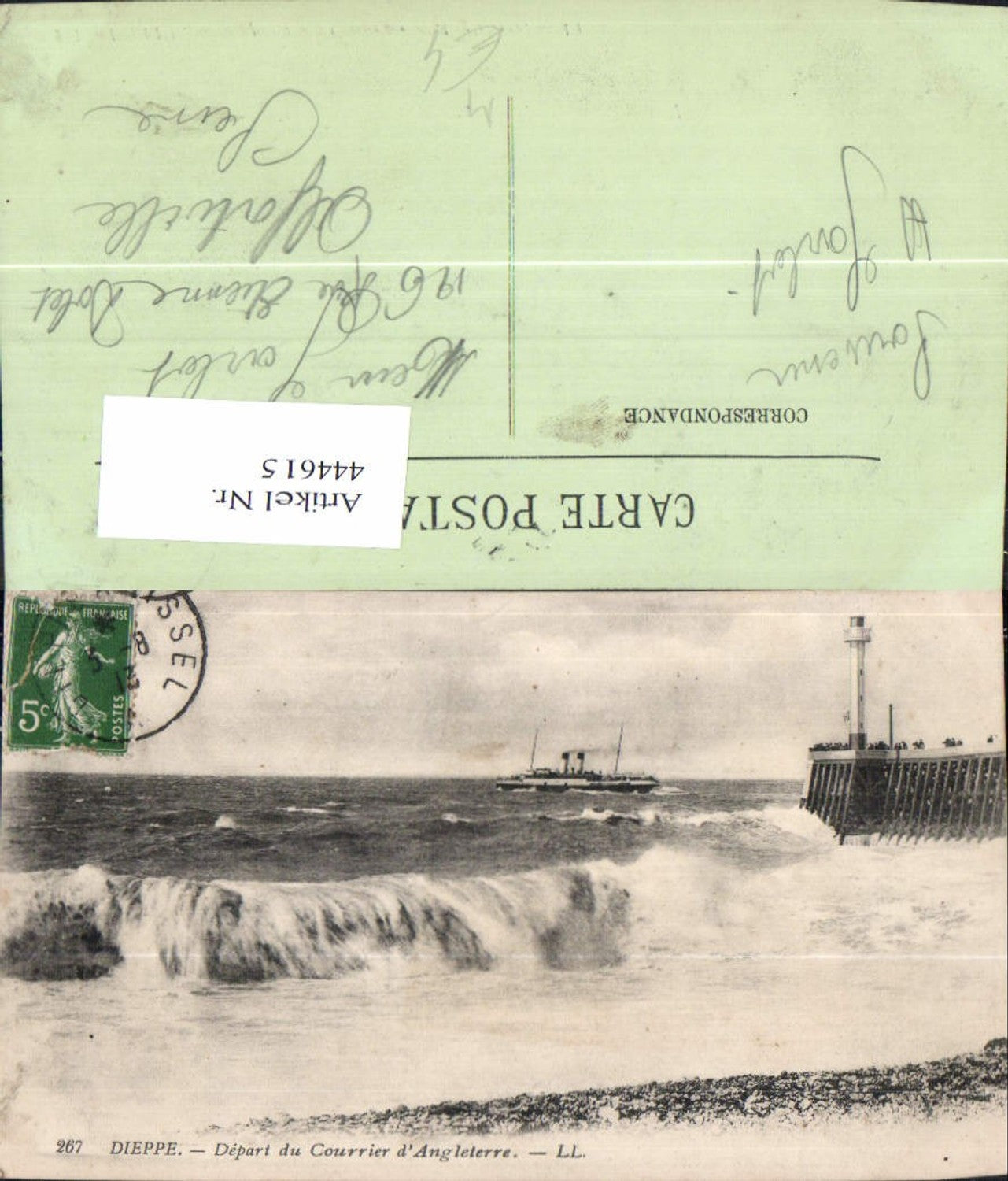 444615,Leuchtturm Dieppe Depart du Courrier d Angleterre Schiff Dampfer