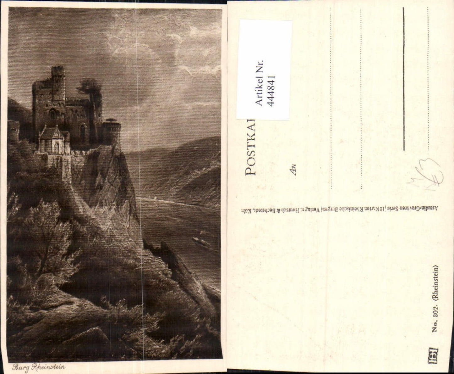444841,Künstler Ak Burg Rheinstein Landschaft Schiff
