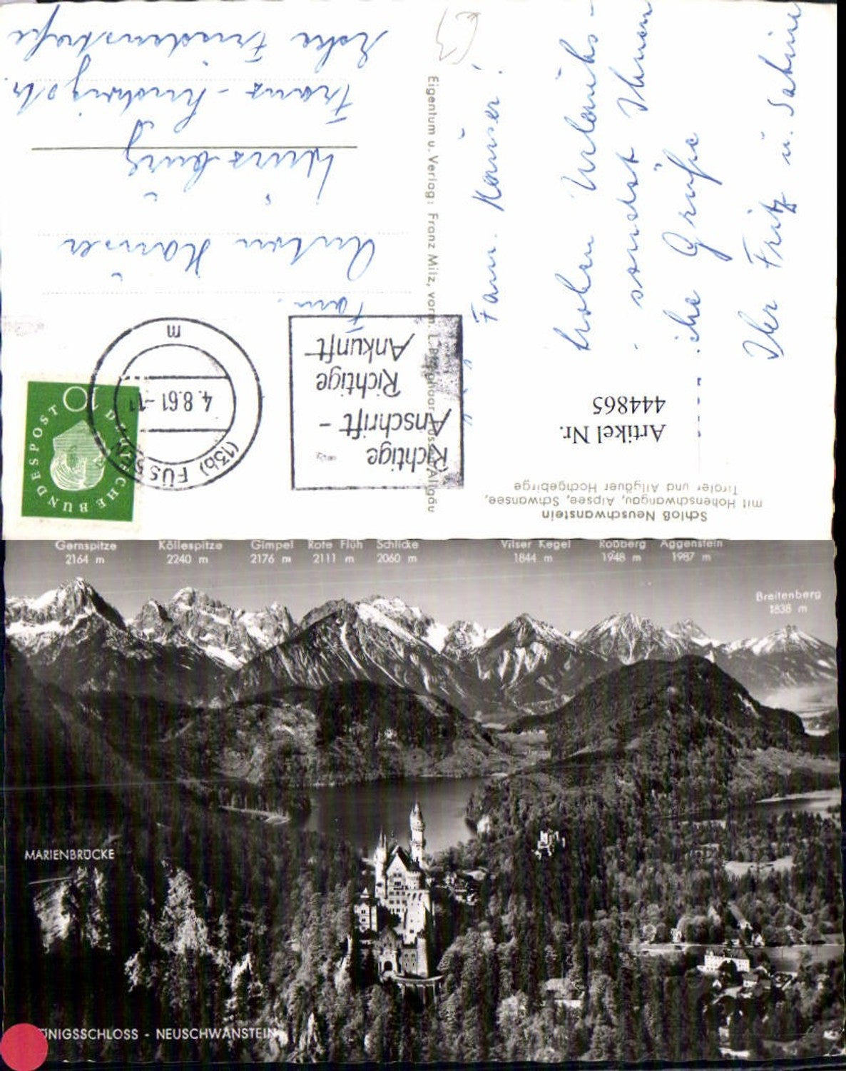 444865,Schloss Neuschwanstein Marienbrücke Gipfelkarte