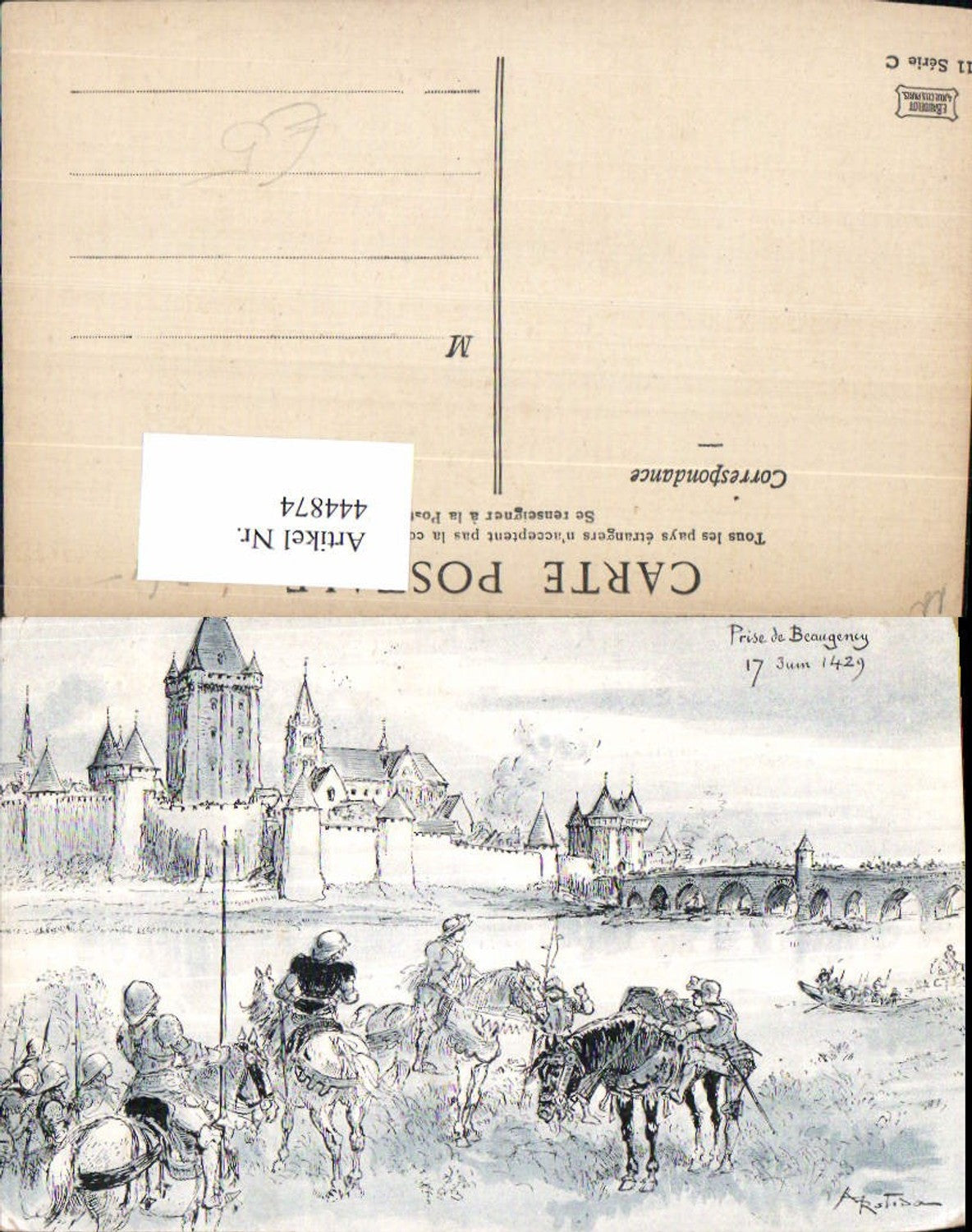 444874,Künstler Ak A. Rotida Prise de Beaugency Schloss Ritter Rüstung Reiter