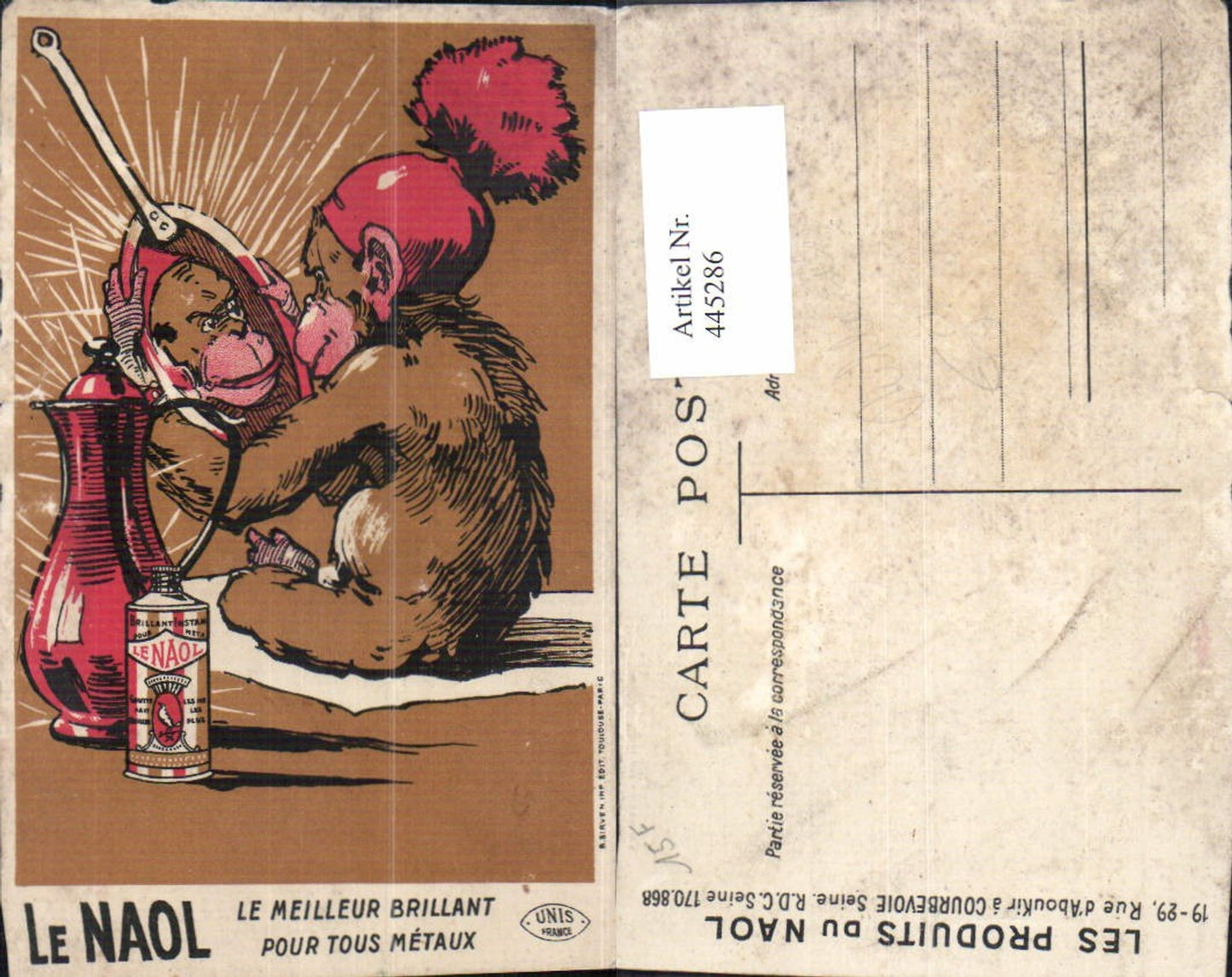 445286,Künstler Ak Reklame Le Naol Unis France Le Meilleur Brillant Affe Spiegel