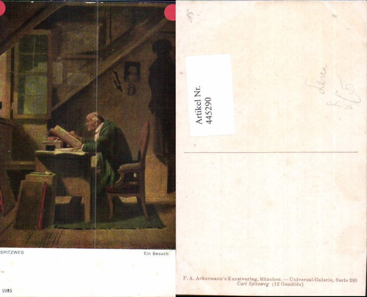 445290,Carl Spitzweg Ein Besuch Lesen Alter Mann pub F. A. Ackermann 289/2985
