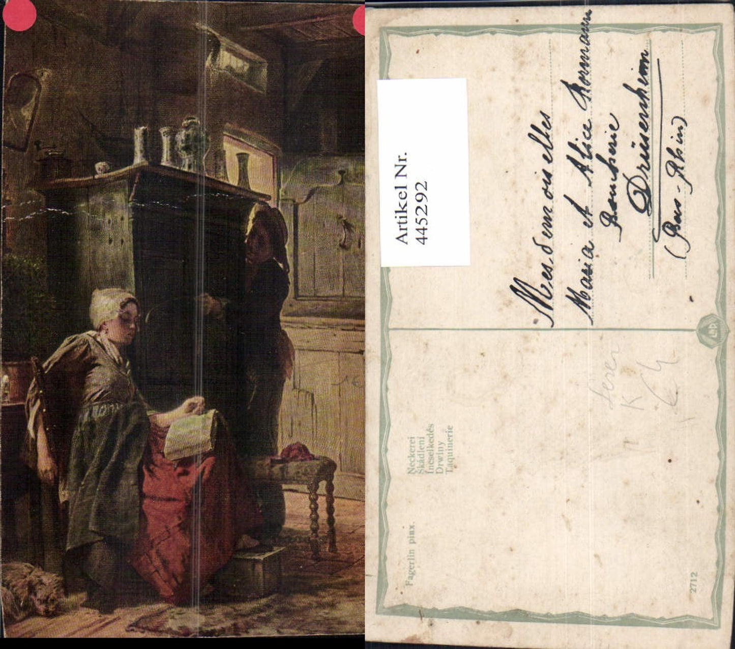 445292, Artist Ak Fagerlin Teasing Reading Couple Farmhouse