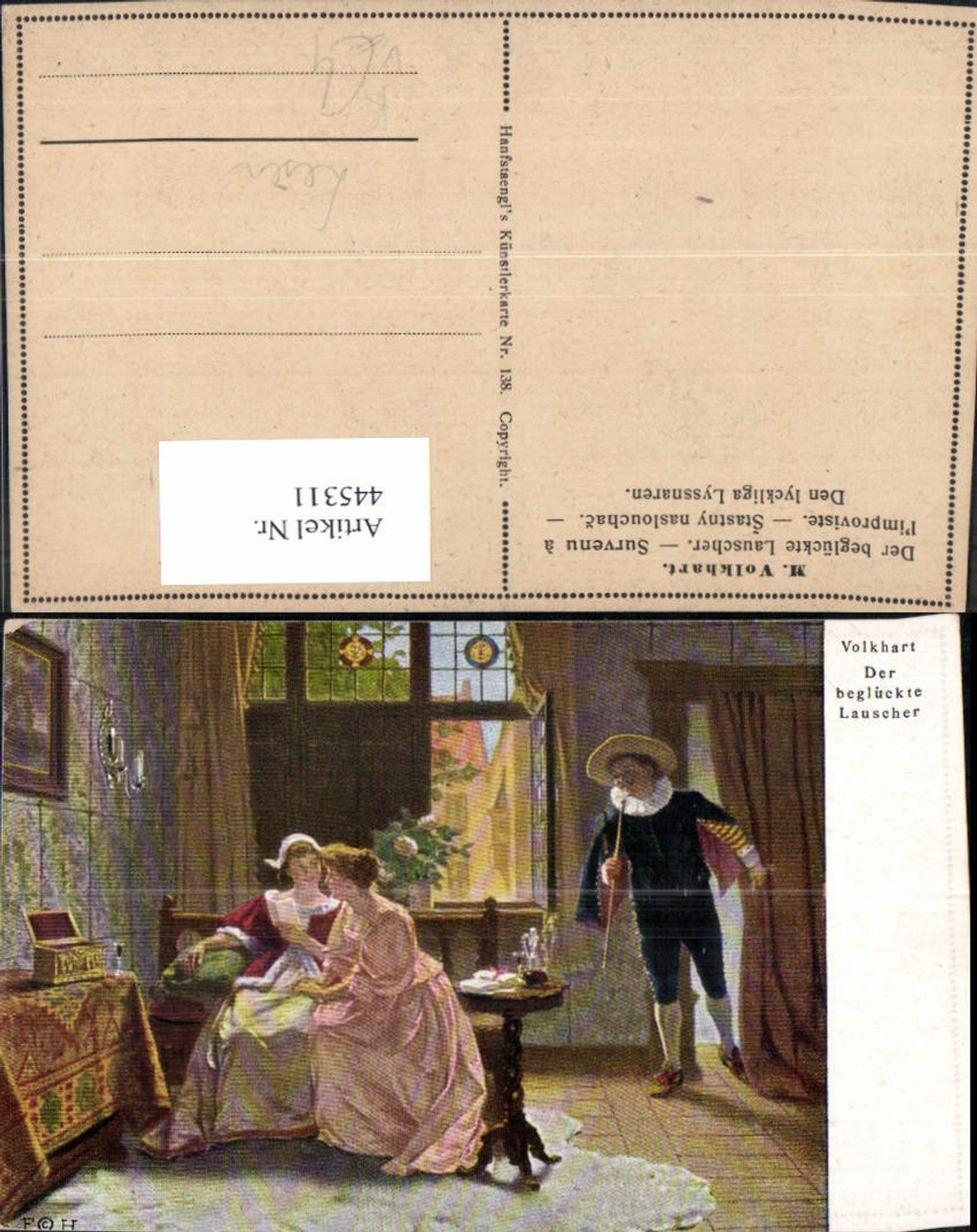 445311,M. Volkhart Der beglückte Lauscher Frauen Brief Lesen pub Hanfstaengl 138