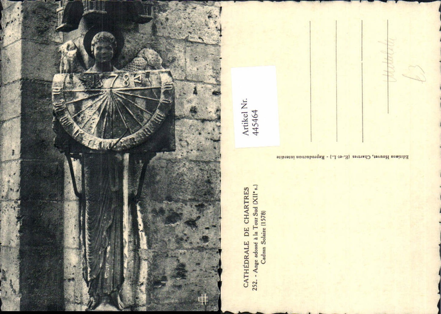 445464,Mittelalter Cathedrale de Chartres Ange adosse a la Tour Sud Cadran Solaire 1578