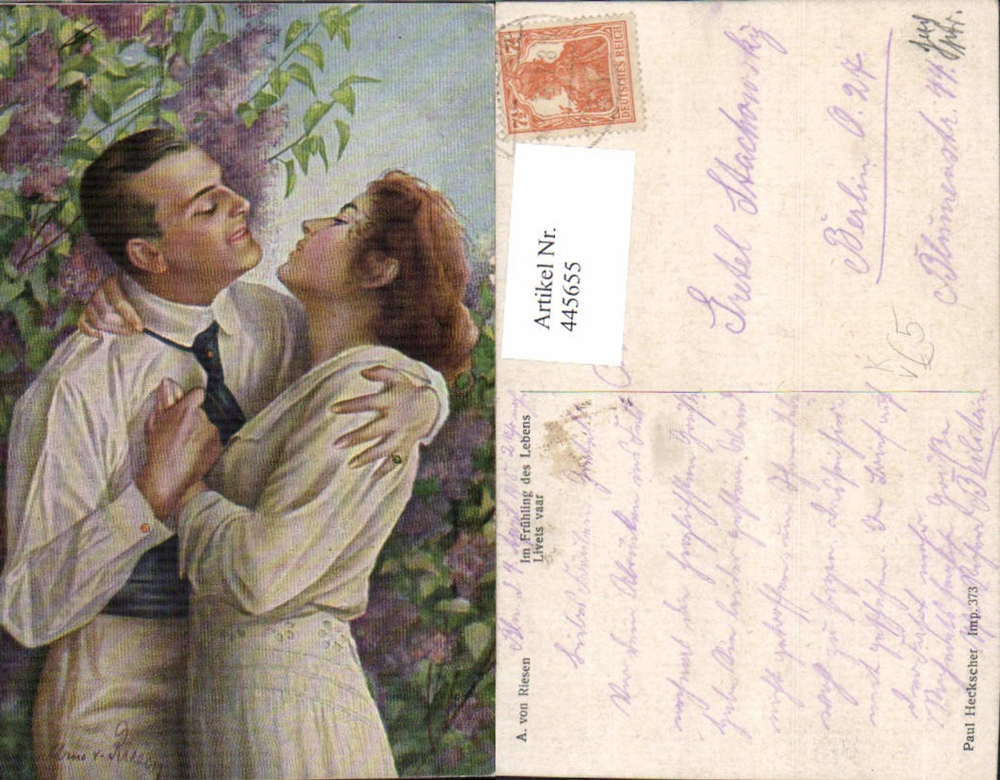 445655,A. v. Riesen Im Frühling des Lebens Liebe Paar Verliebter Blick pub Paul Heckscher 373