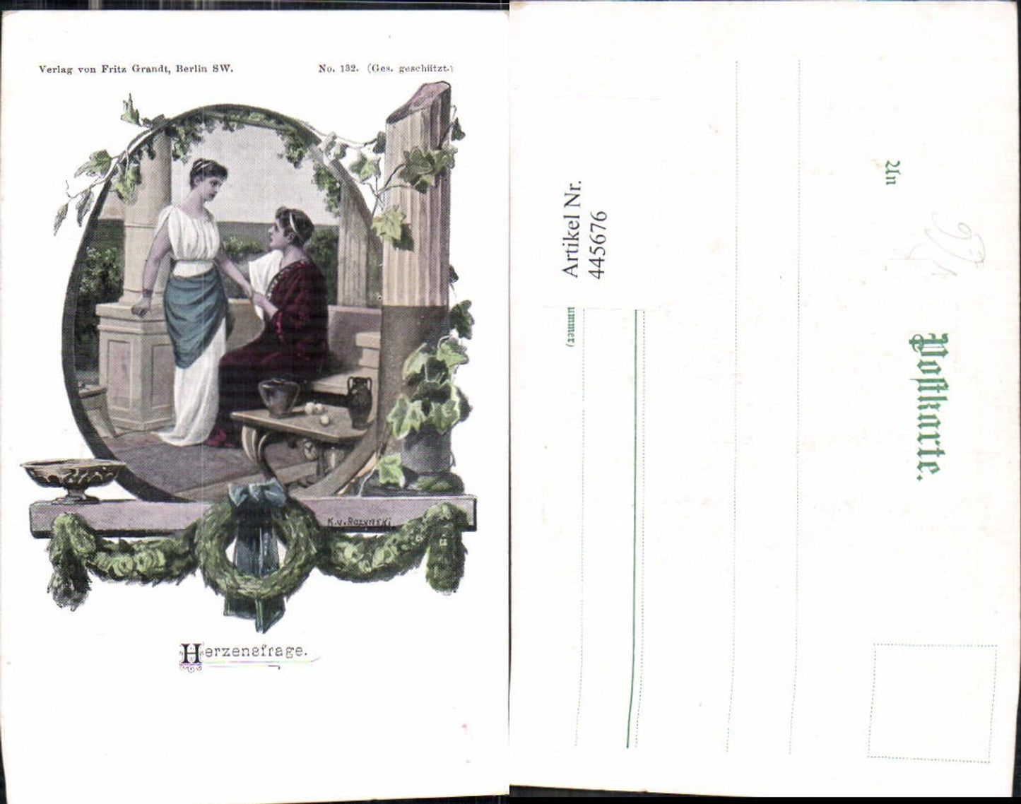 445676,Künstler Ak K. v. Rozynski Herzensfrage Paar Liebe pub Fritz Grandt 132