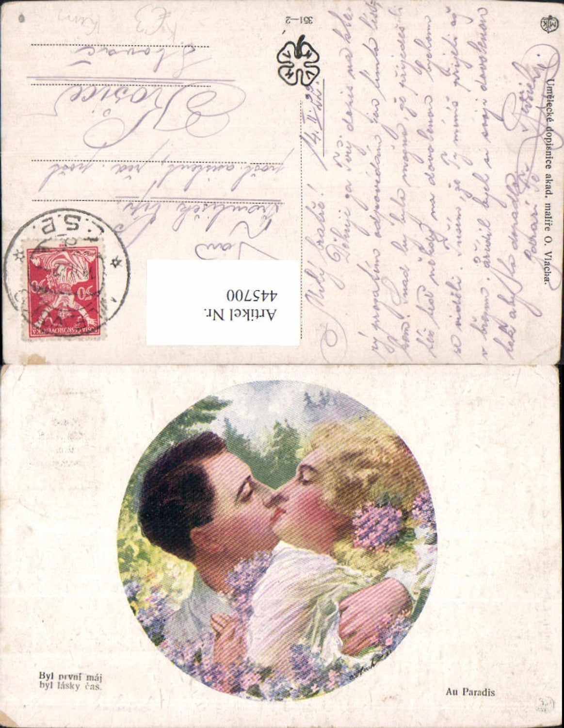 445700,Künstler Ak Au Paradis Paar Kuss Liebe Passepartout