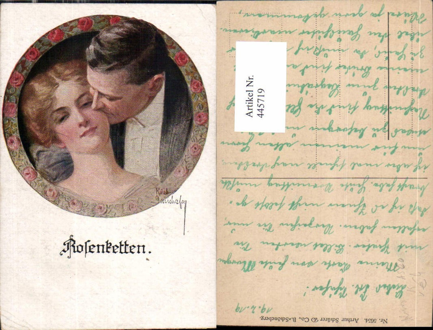 445719,Künstler Ak Rosenketten Paar Liebe Kuss a. Wange Passepartout pub Asco 5654