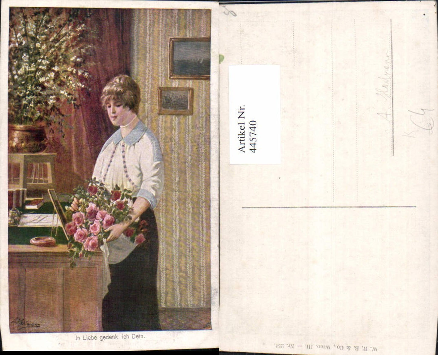445740,Künstler Ak A. Hartmann In Liebe gedenk ich Dein Frau betracht Bild Liebe Rosen