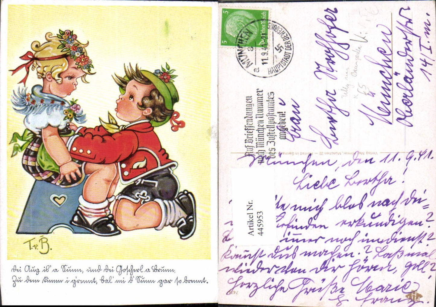 445953,Künstler Ak Tilly von Baumgarten Kind Kinder Tracht Spruch