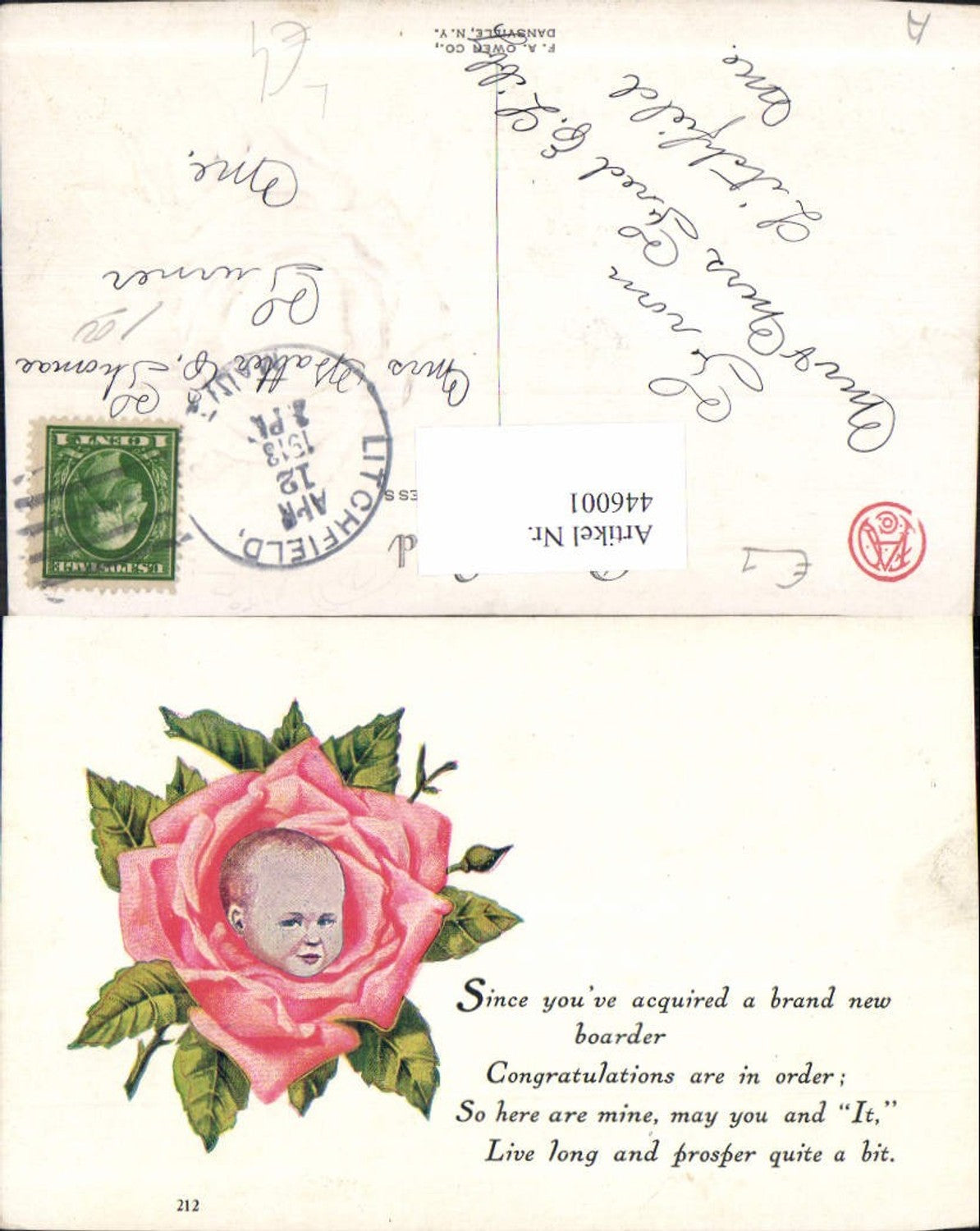 446001,Präge Litho Kind Kinderkopf i. Blüte Blume Spruch Text