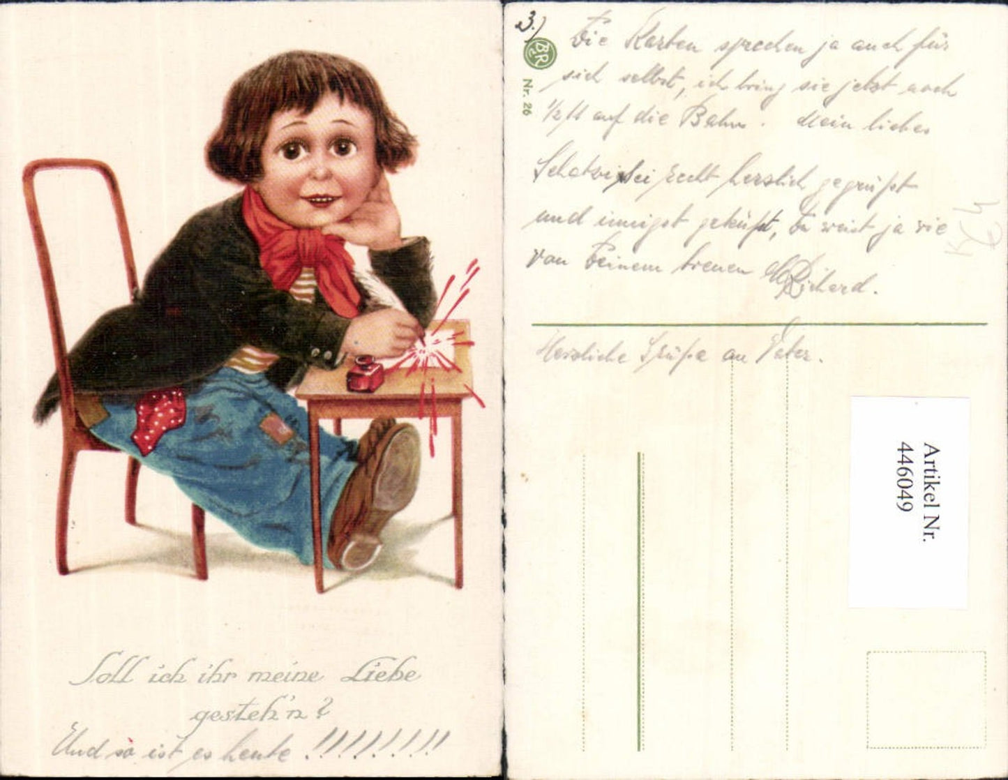 446049,Künstler Ak Kind Bub Junge Schule Schreiben Tintenfass Feder