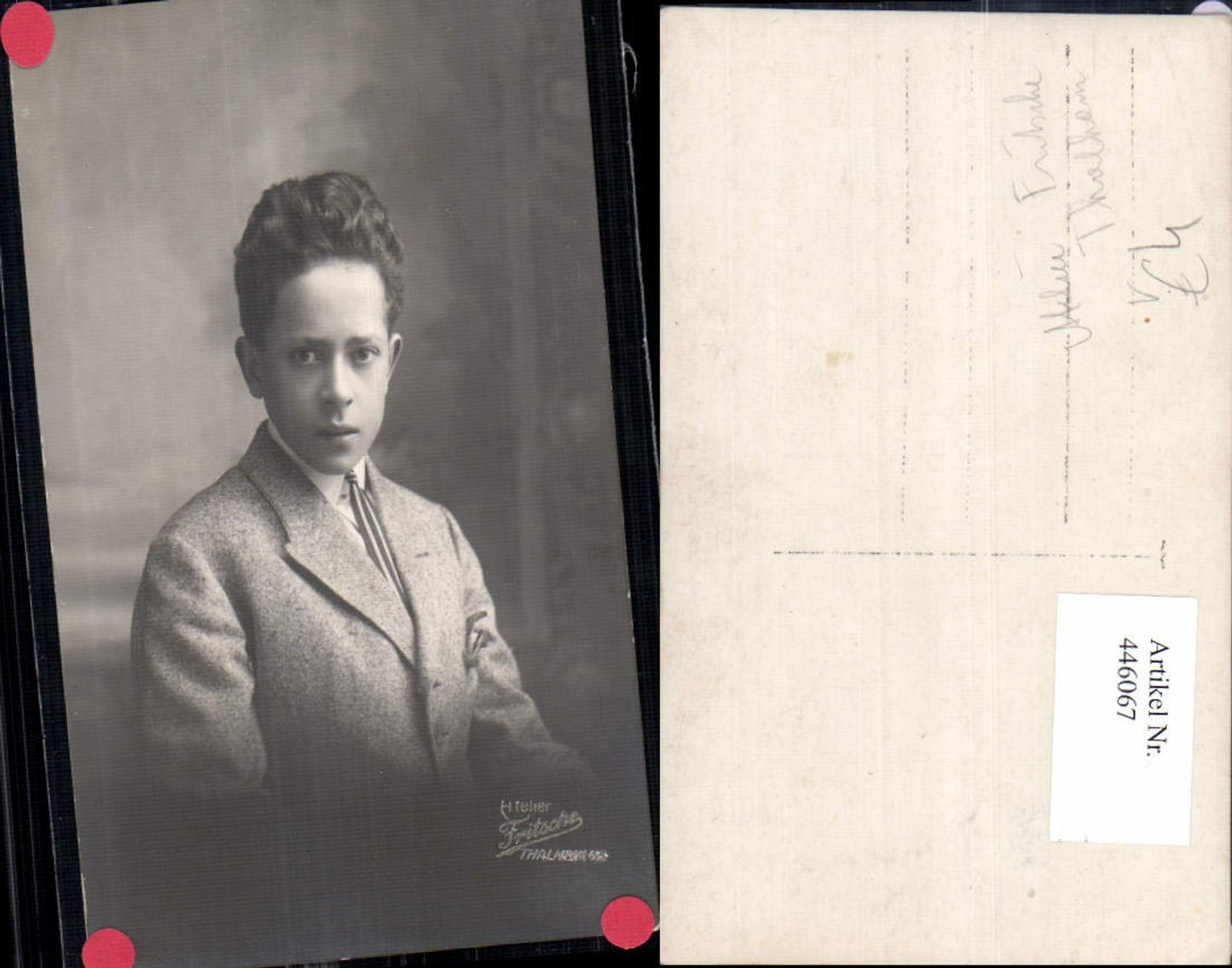 446067,Foto Ak Kind Bub Junge i. Anzug Portrait pub Atelier Fritsche Thalham