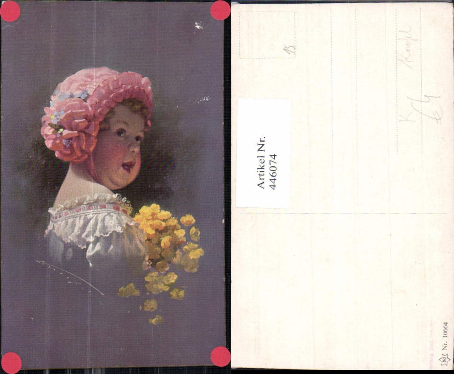 446074,Künstler Ak Knofel Kind Mädchen Haube Blumen Portrait