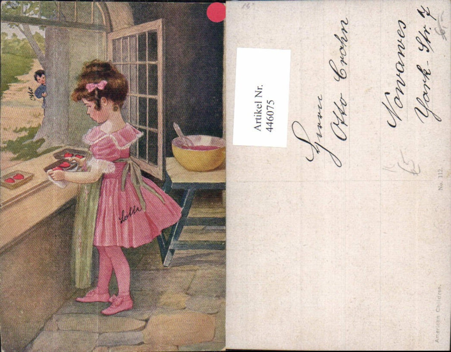 446075,Künstler Ak American Children Kind Mädchen Kekse Kuchen Backen Essen