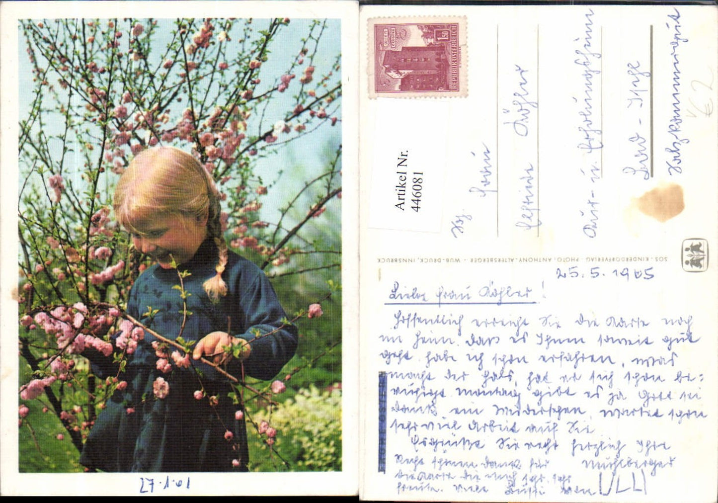 446081,Kind Mädchen Blond Zöpfe Blütenstrauch pub SOS Kinderdorf