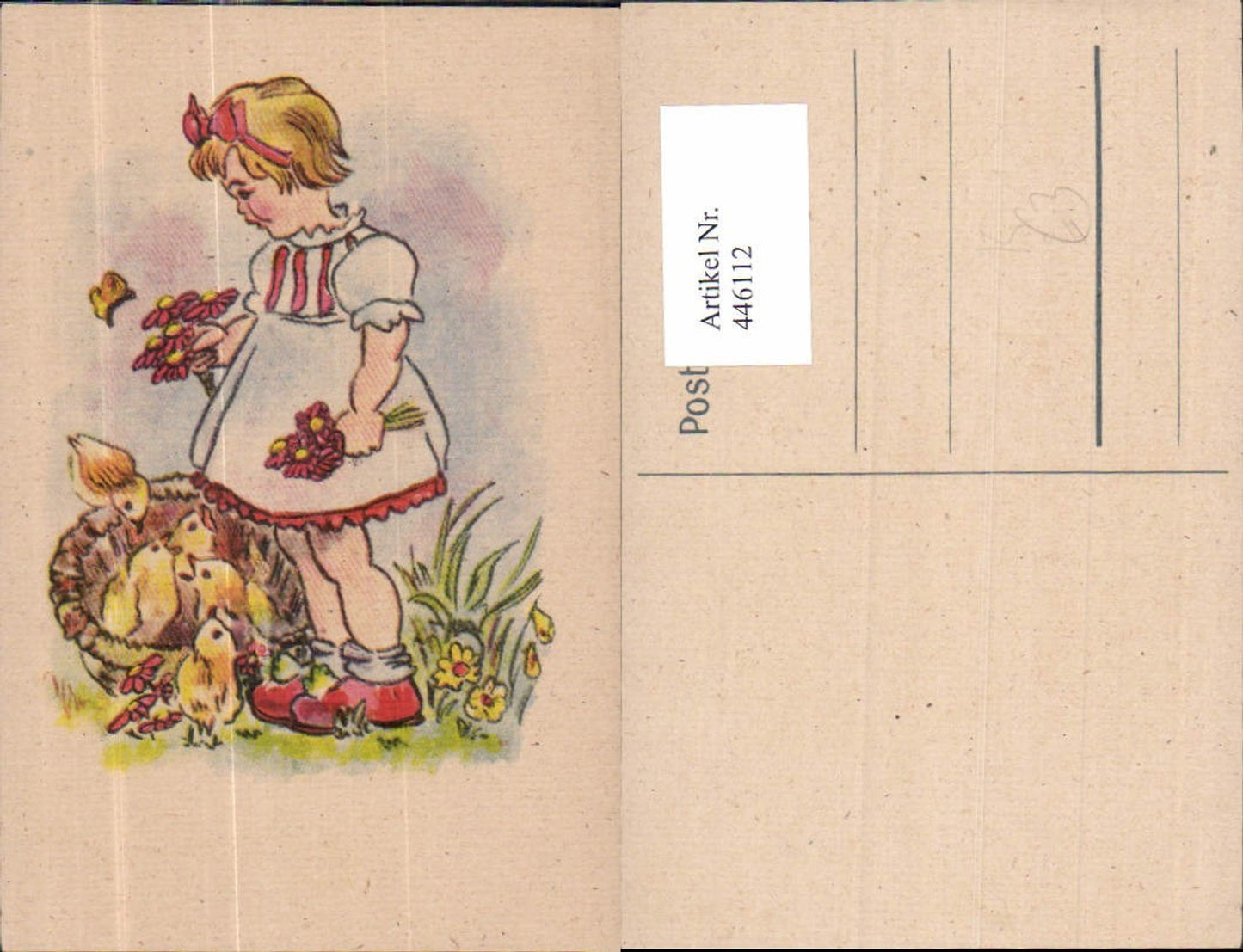 446112,Künstler Ak Kind Mädchen Korb Vögel Blumen Schmetterling