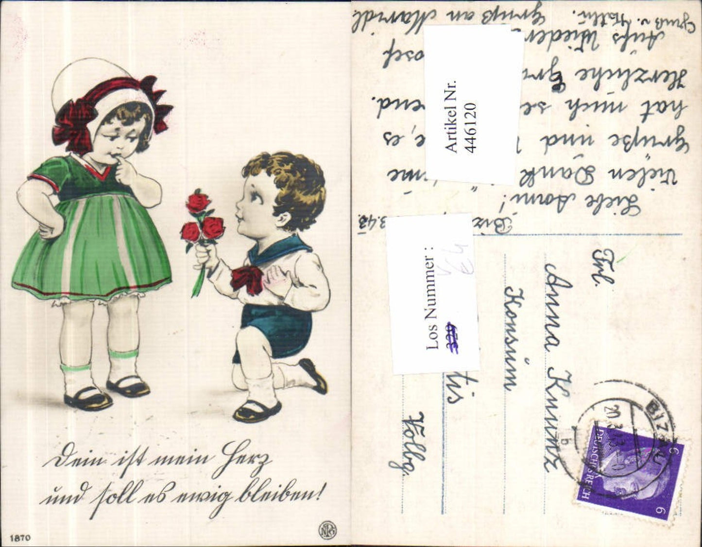 446120,Kinder Uniform Matrosenanzug Bub kniet v. Mädchen Rosen pub NPG 1870