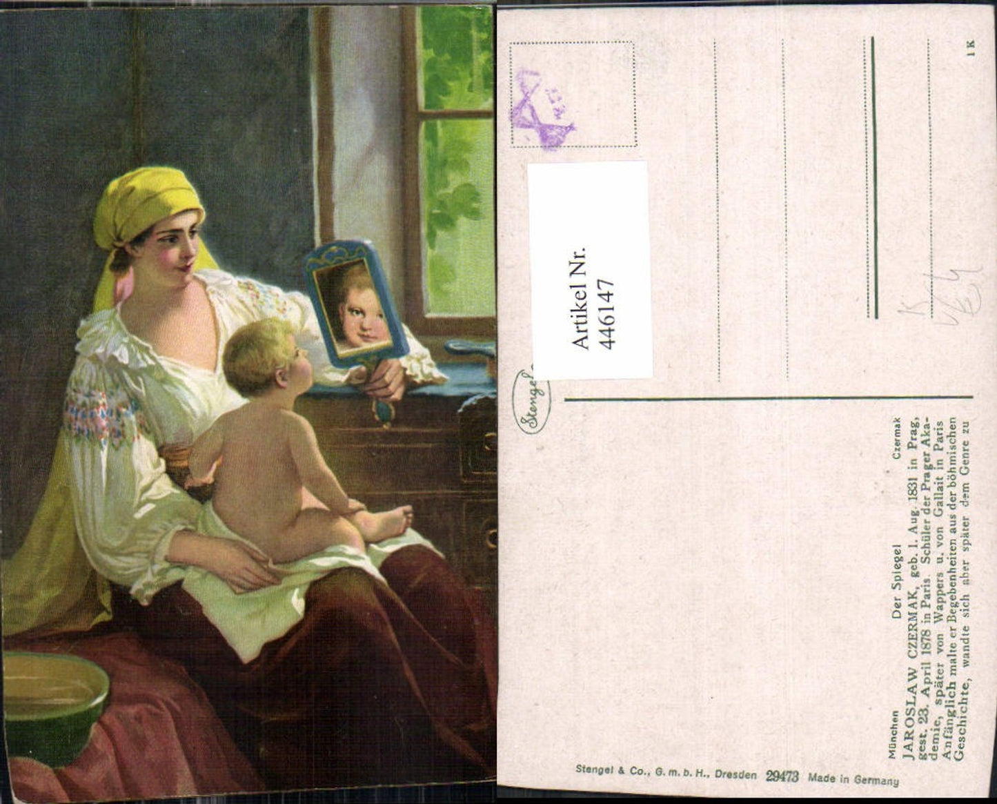 446147,Künstler Ak Jaroslaw Czermak Der Spiegel Frau als Mutter pub Stengel Co 29473
