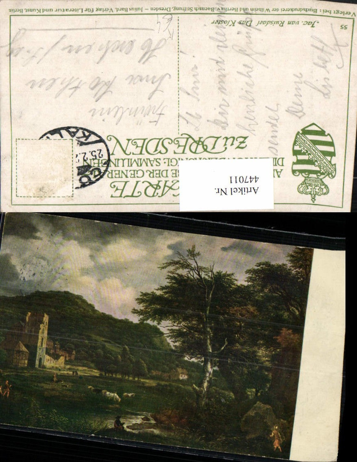447011,Künstler AK Jac. Van Ruisdael Das Kloster Landschaft