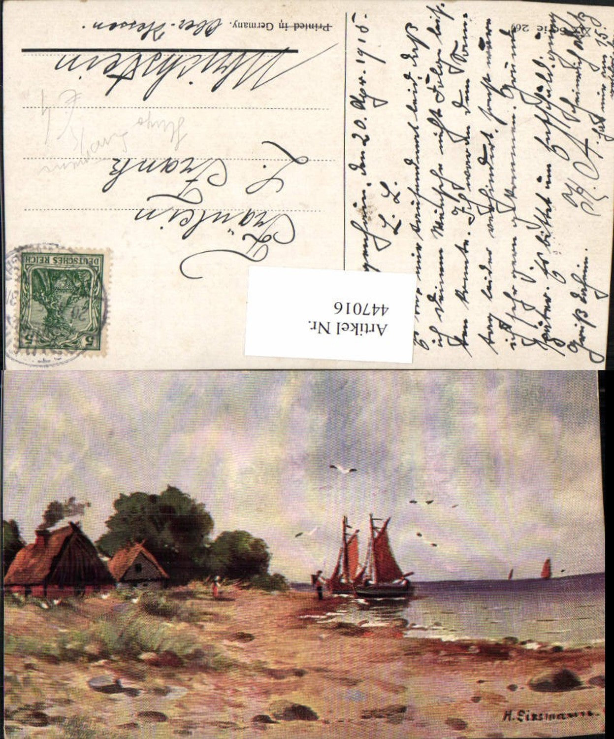 447016,Künstler AK Hugo Lissmann Landschaft Ufer Segelboote