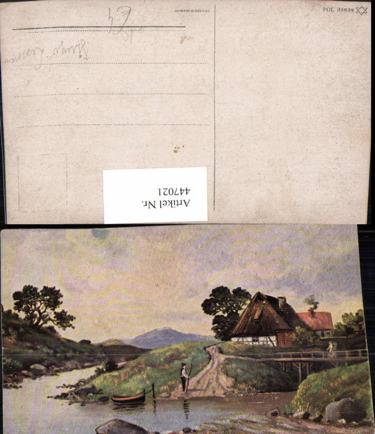 447021,Künstler AK Hugo Lissmann Landschaft Fluss Haus