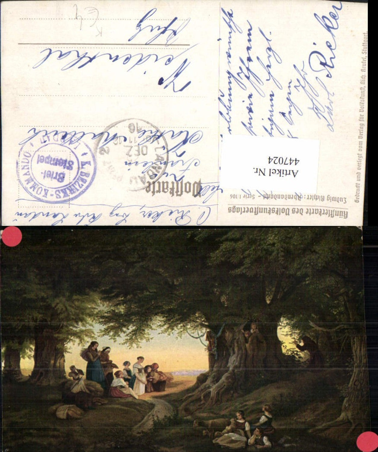 447024,Künstler AK Ludwig Richter Abendandacht Personen pub Volkskunstverlag 1/106