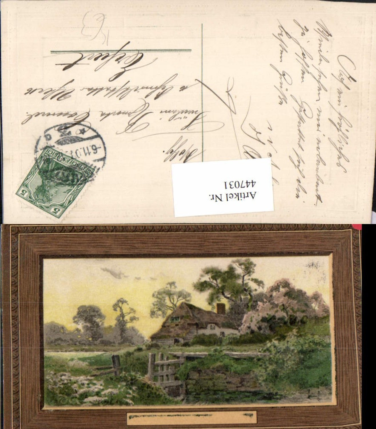 447031,Künstler AK Landschaft Haus Präge Passepartout