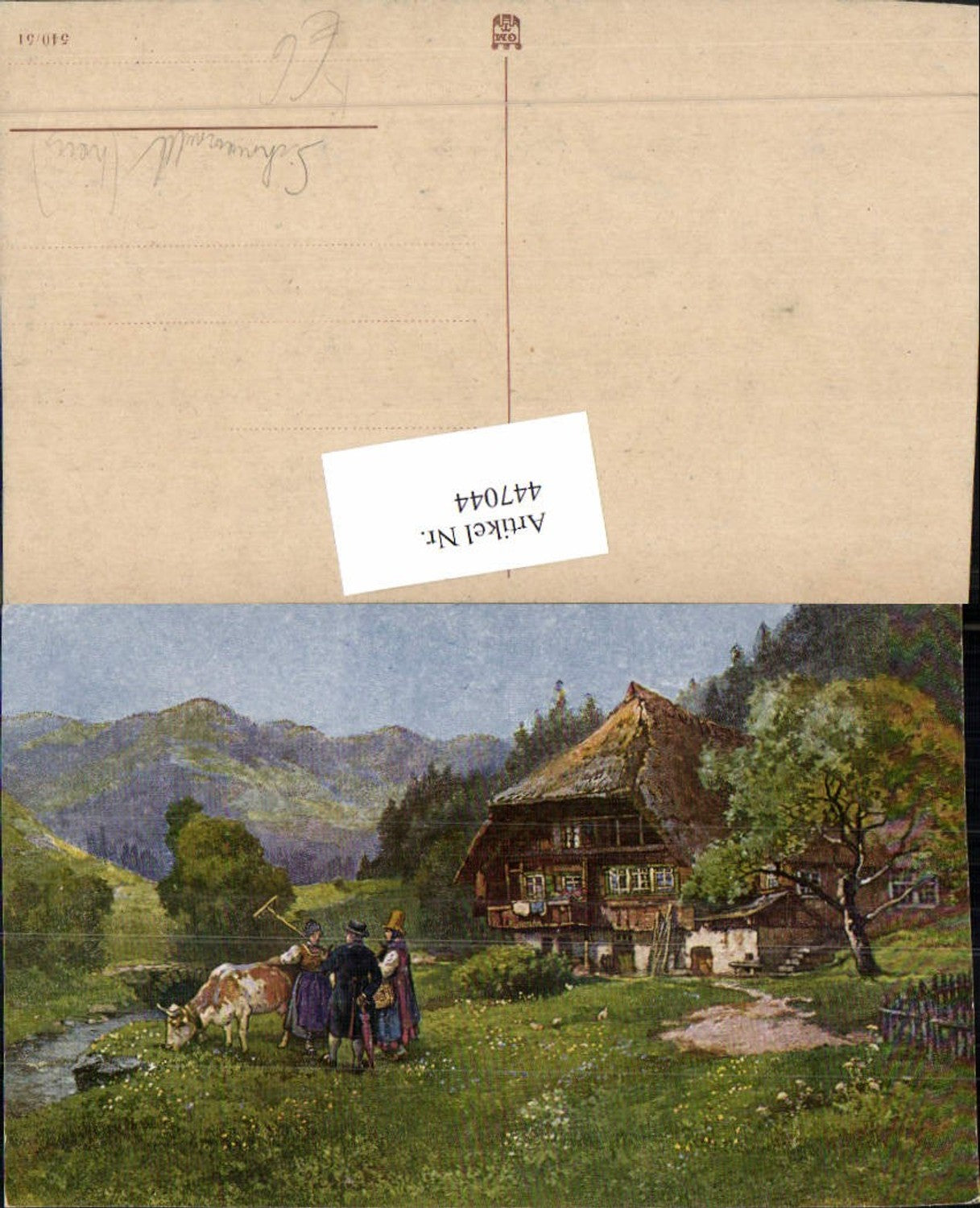 447044,Künstler AK Landschaft Schwarzwald Schwarzwaldhaus Bauern Kuh