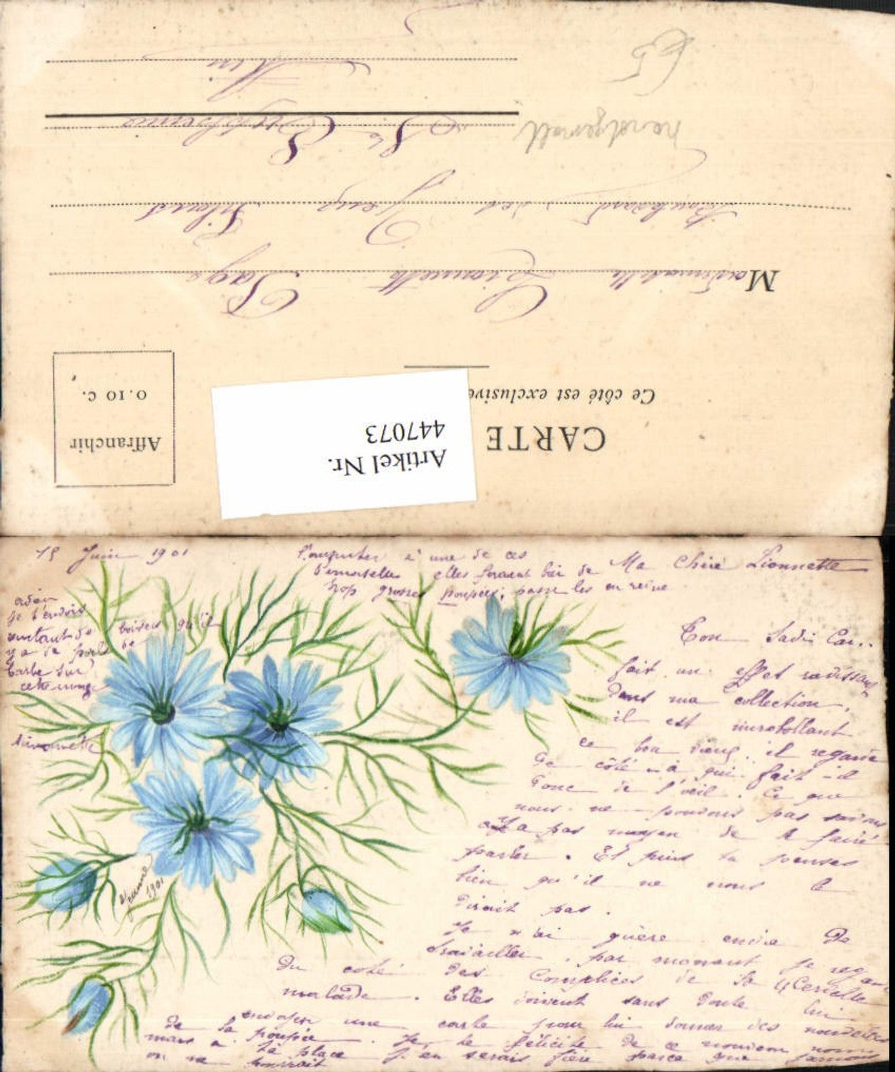 447073,Künstler AK Handgemalt Jeanne Blaue Blumen