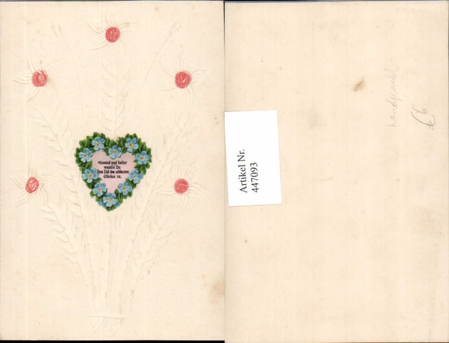 447093,Künstler AK Handgemalt Spruch Blumen Herz Passepartout Schnitzerei