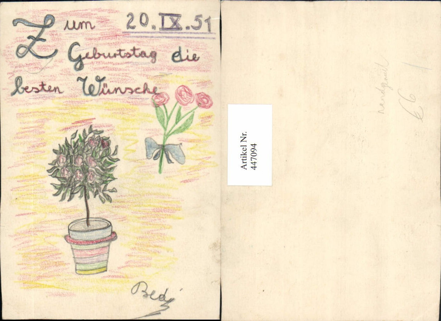 447094,Künstler AK Handgemalt Geburtstag Rosenstock Blumen
