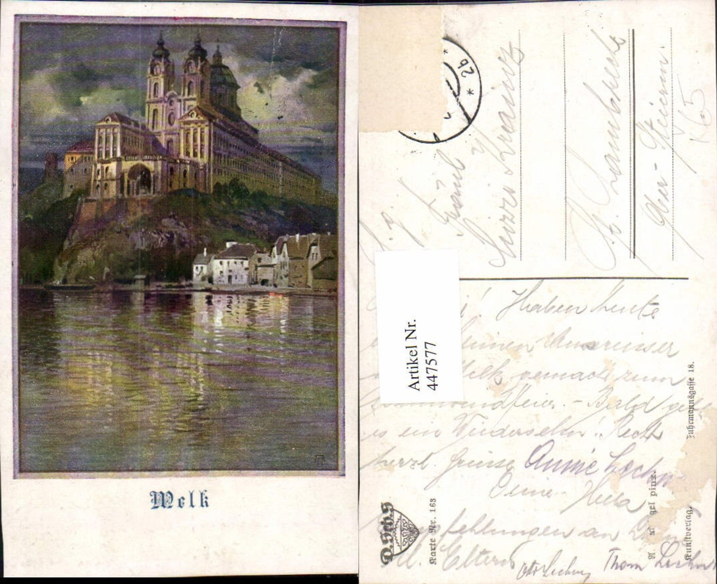 447577, Artist AK A. Reckziegel, Melk Abbey on the Danube, German School Association 163
