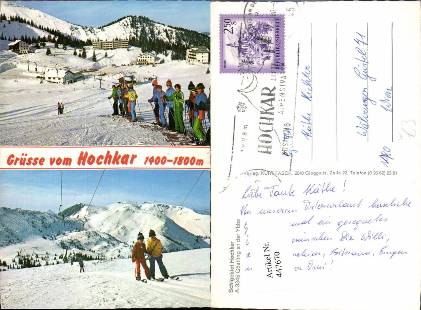 447670,Göstling an d. Ybbs Hochkar Skilift Skifahrer Winterbilder Mehrbildkarte