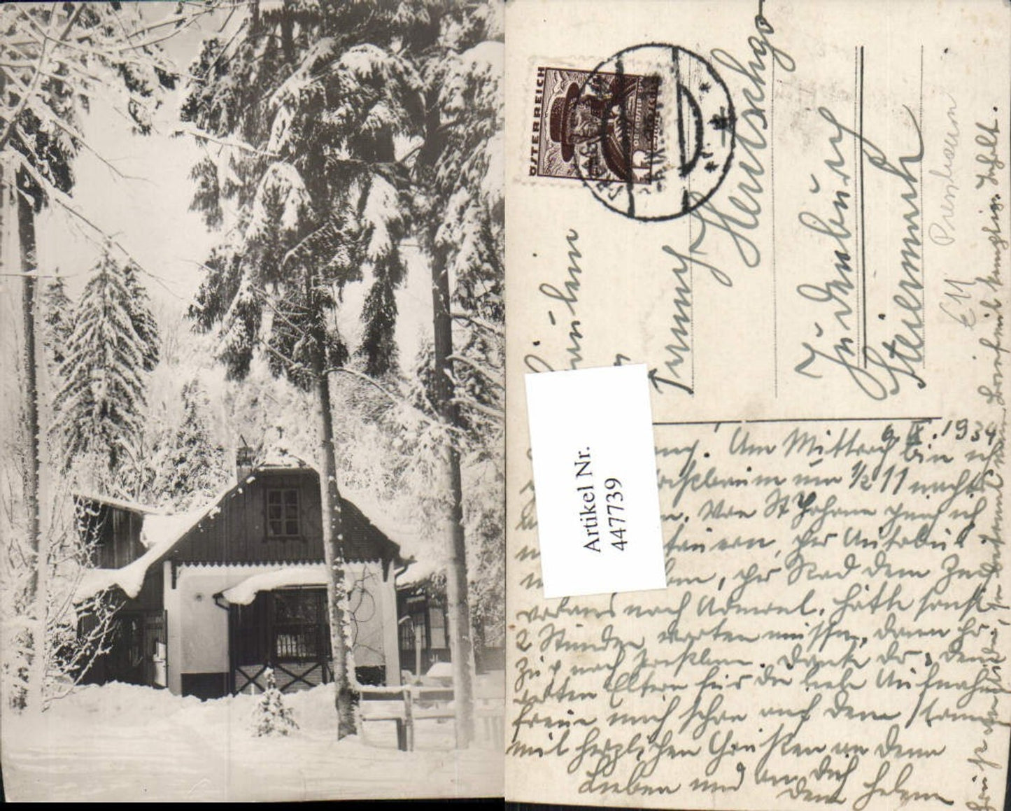 447739,Foto AK Pressbaum Haus Hütte Winterbild