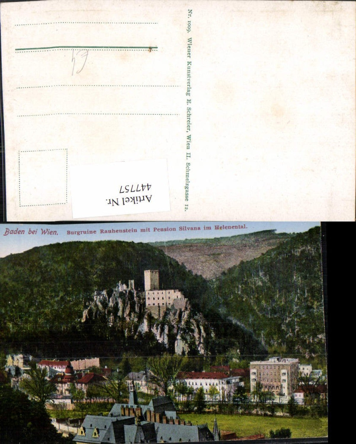 447757,Baden b. Wien Burgruine Rauhenstein m. Pension Silvana im Helenental