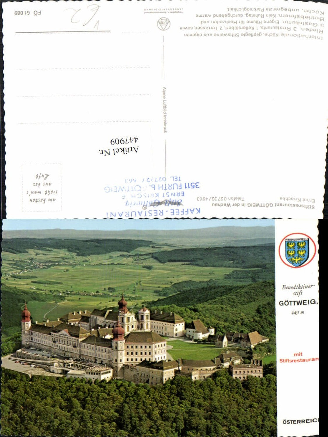 447909,Göttweig in d. Wachau Stift pub Alpine Luftbild 61089