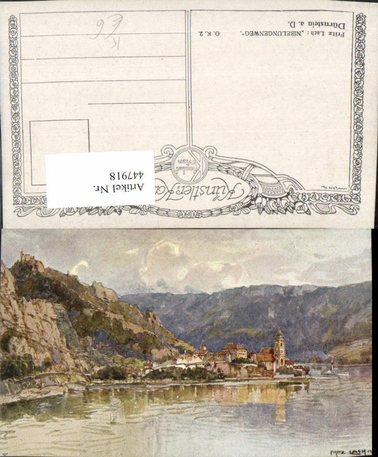 447918,Künstler AK Fritz Lach Dürnstein an d. Donau Totale m. Ruine pub Kilophot