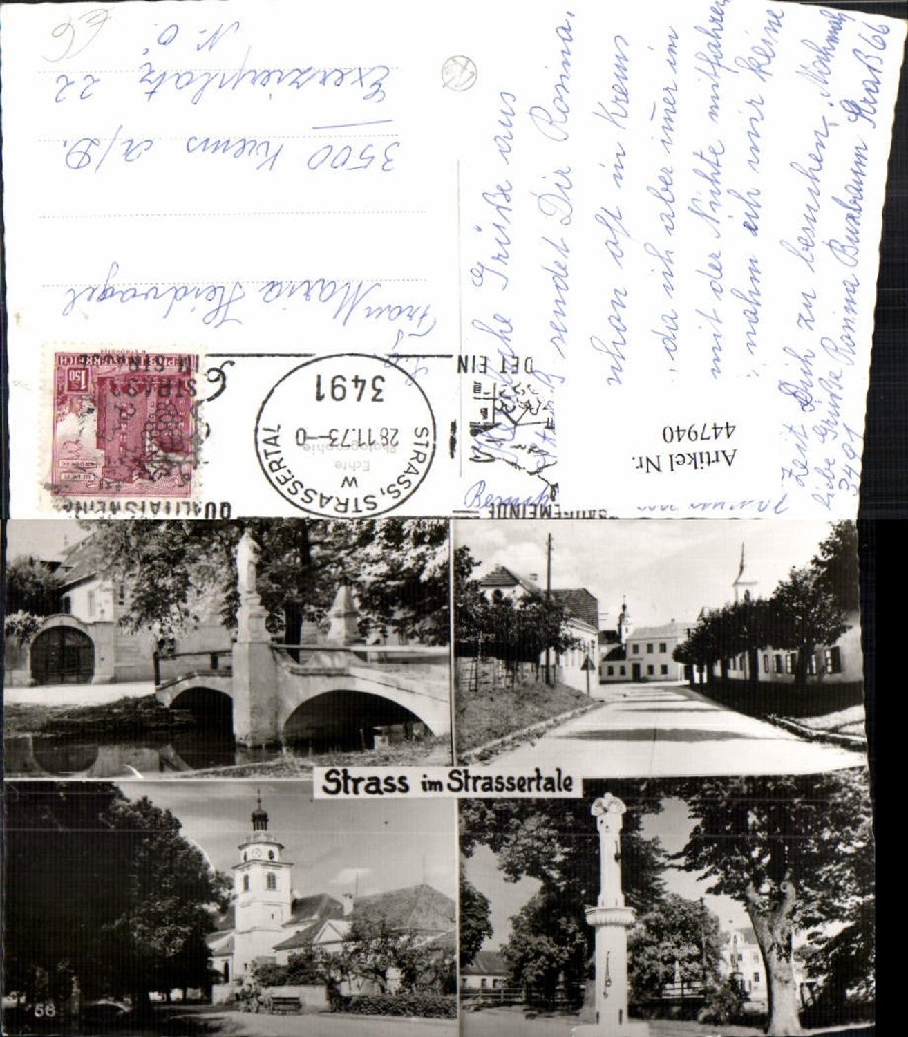 447940,Straß im Straßertale Kirche Straßenansicht Brücke Mehrbildkarte